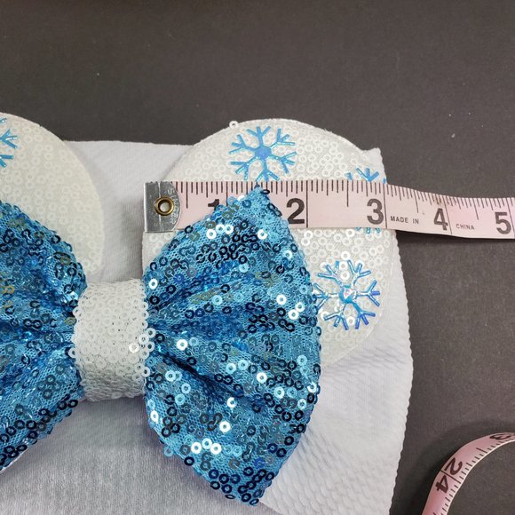 Frozen Hair Accessories with Blue Snow Flakes Mouse Ears Turban White Headband - Picture 5 of 9